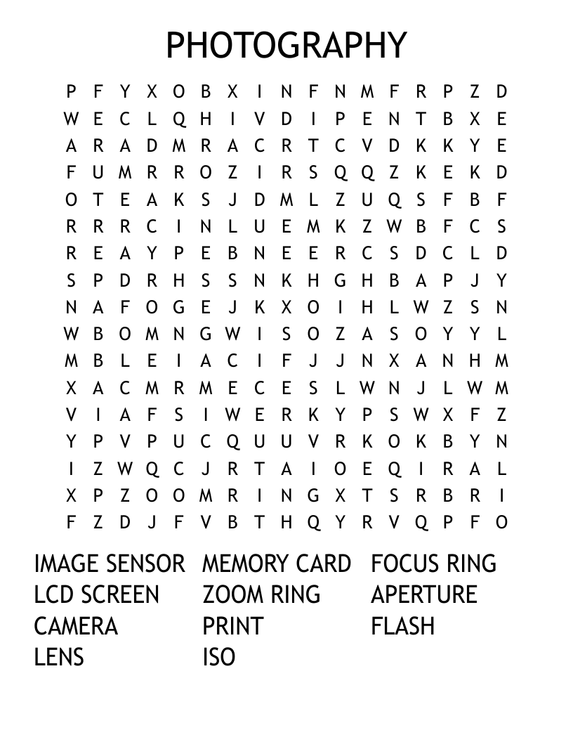 PHOTOGRAPHY   Word Search