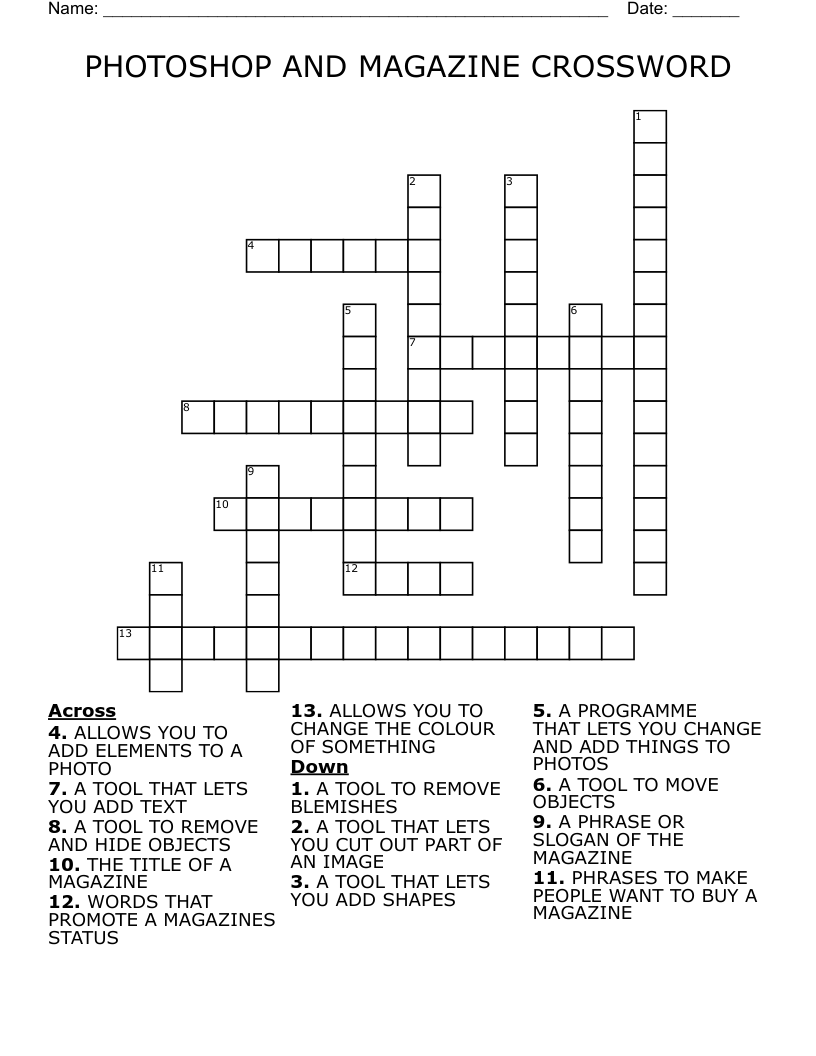 PHOTOSHOP AND MAGAZINE CROSSWORD