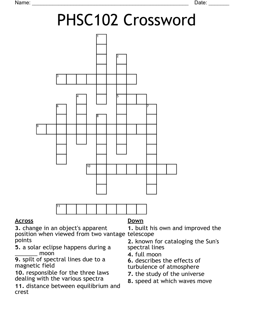 PHSC102 Crossword