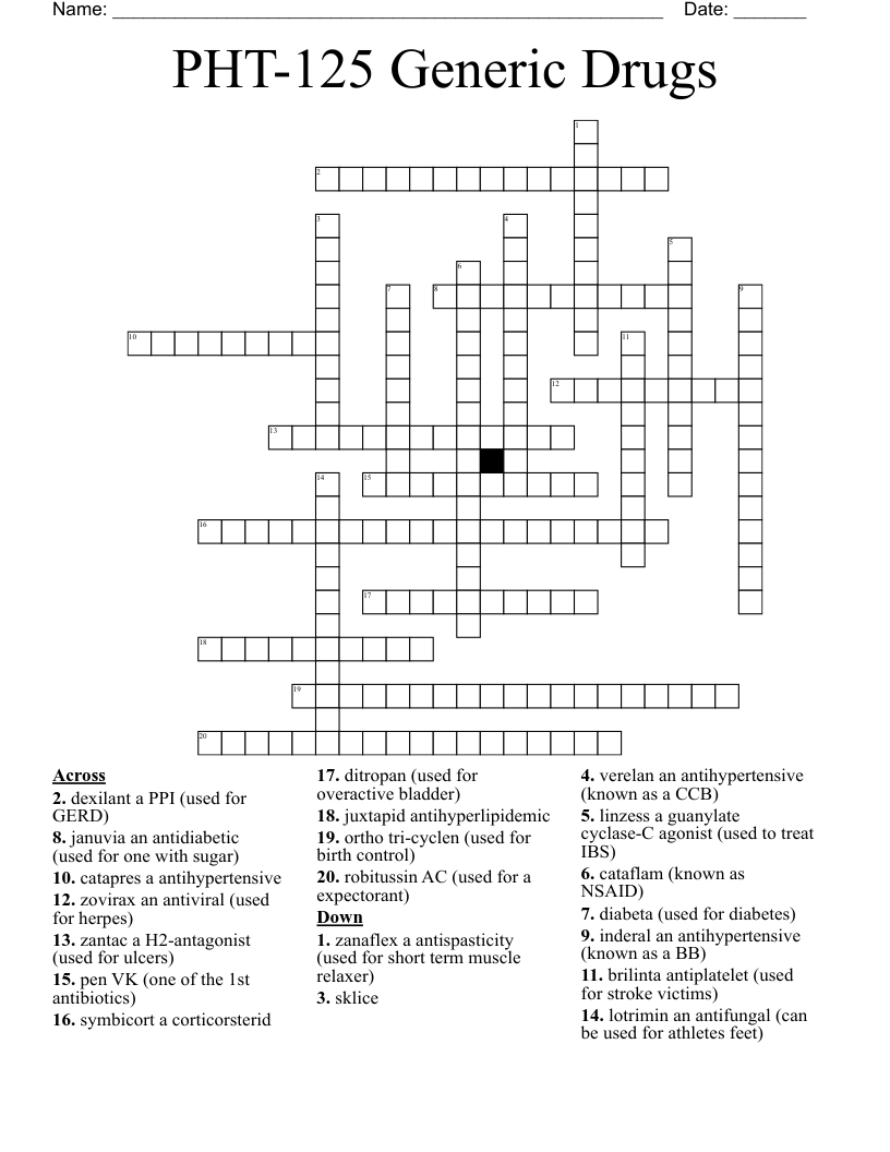 PHT-125 Generic Drugs Crossword