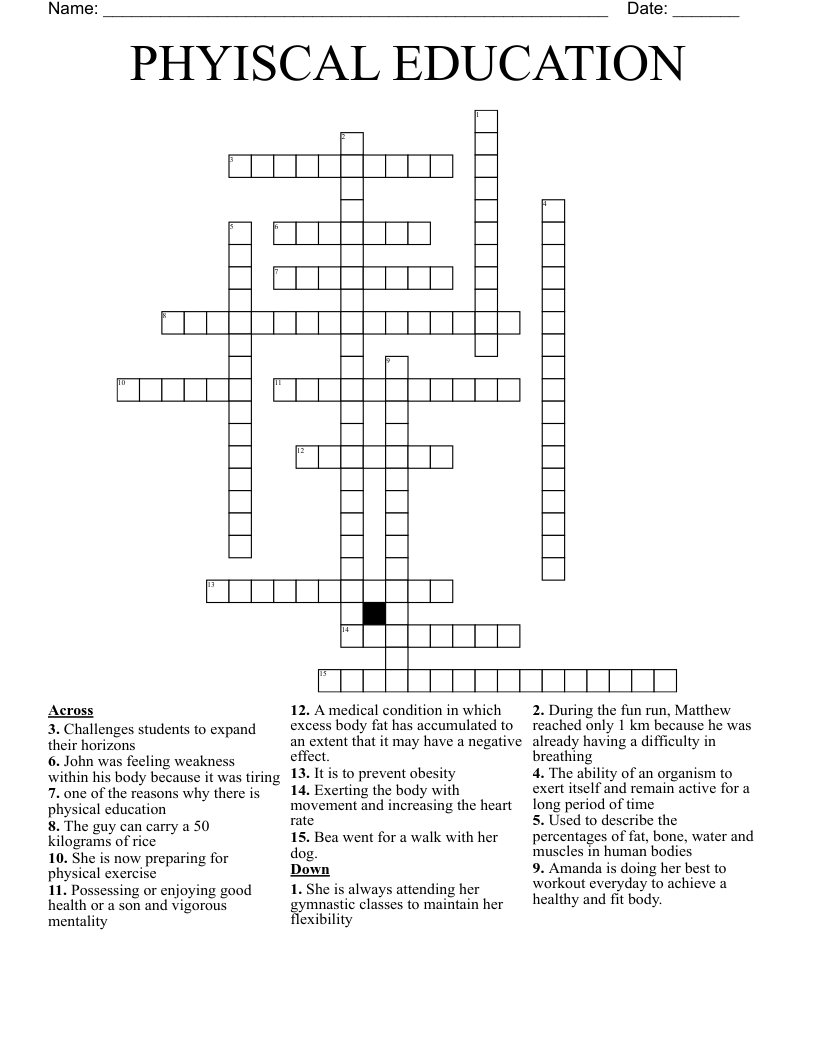 PHYISCAL EDUCATION  Crossword
