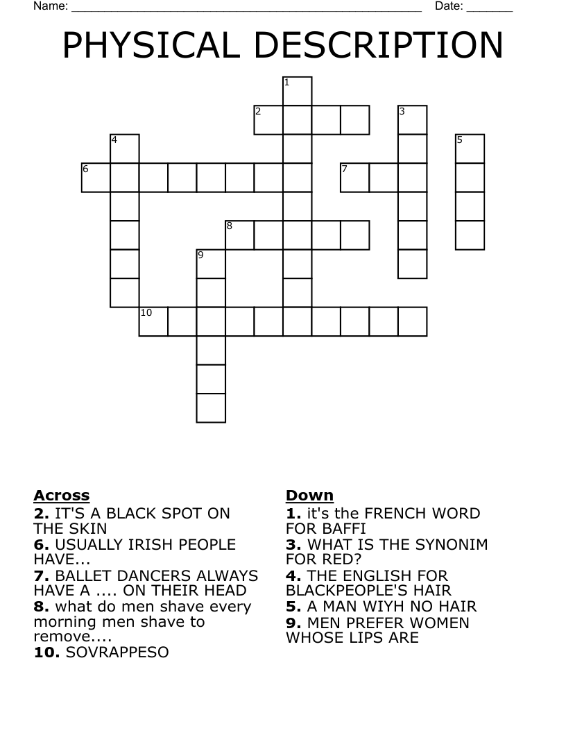 PHYSICAL DESCRIPTION Crossword