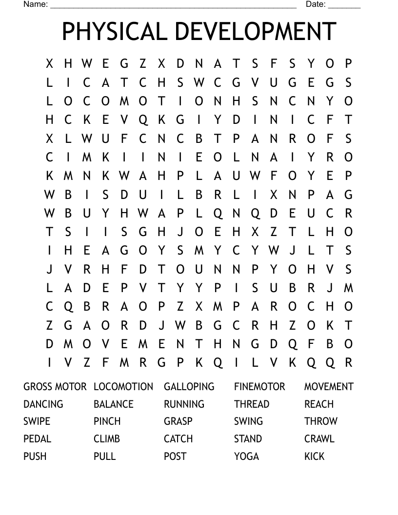 PHYSICAL DEVELOPMENT  Word Search