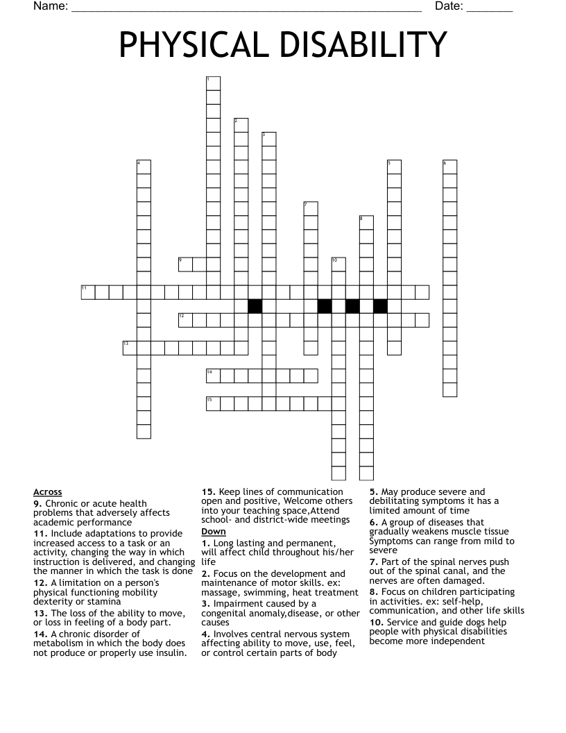 PHYSICAL DISABILITY Crossword