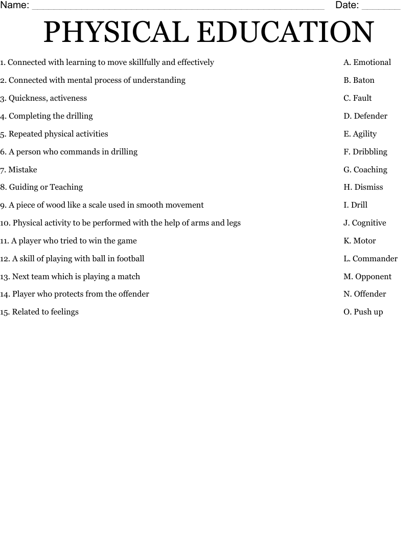 PHYSICAL EDUCATION Worksheet