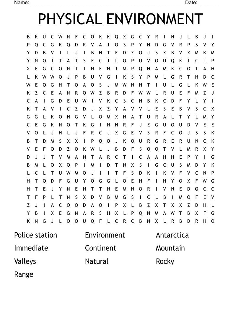 PHYSICAL ENVIRONMENT Word Search