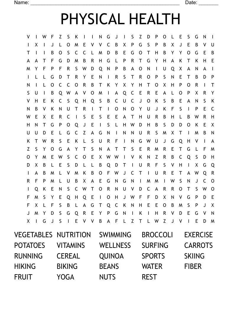 PHYSICAL HEALTH Word Search