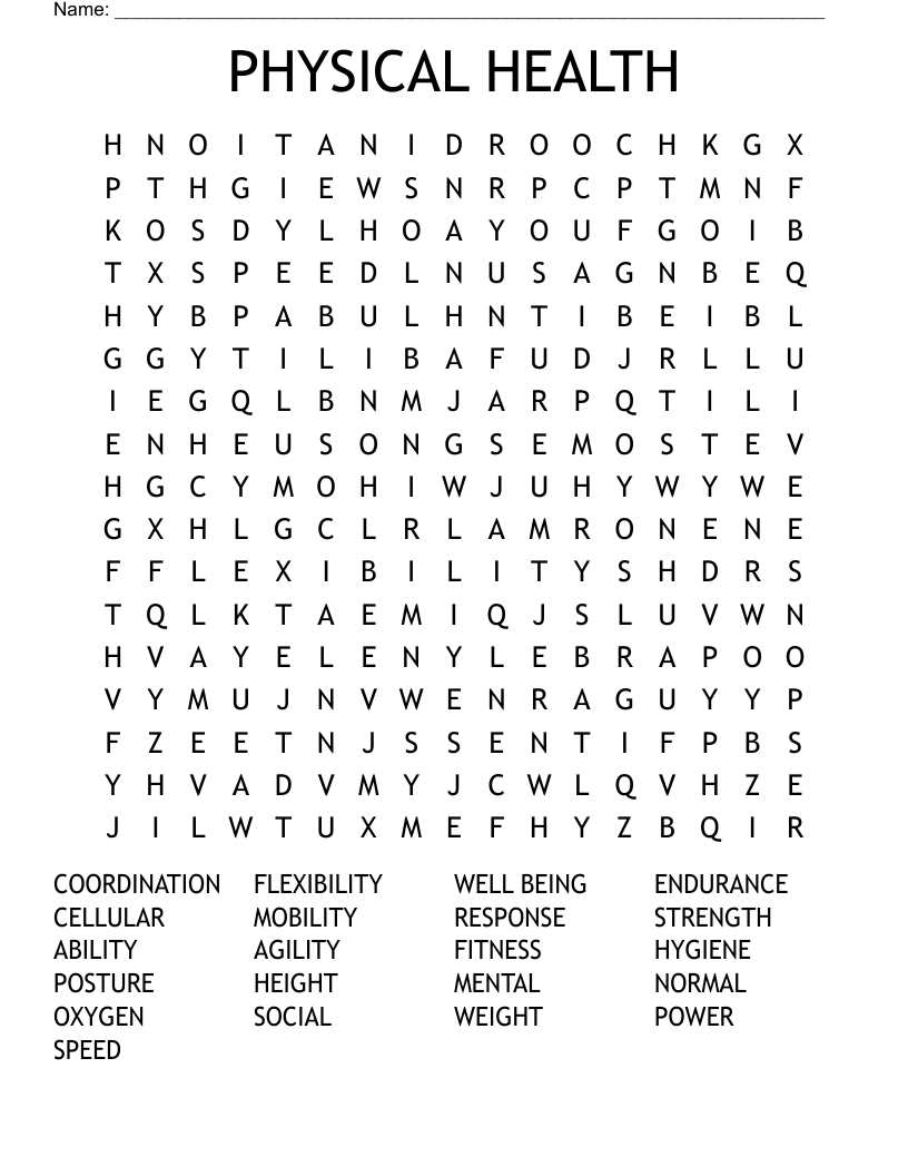 PHYSICAL HEALTH Word Search