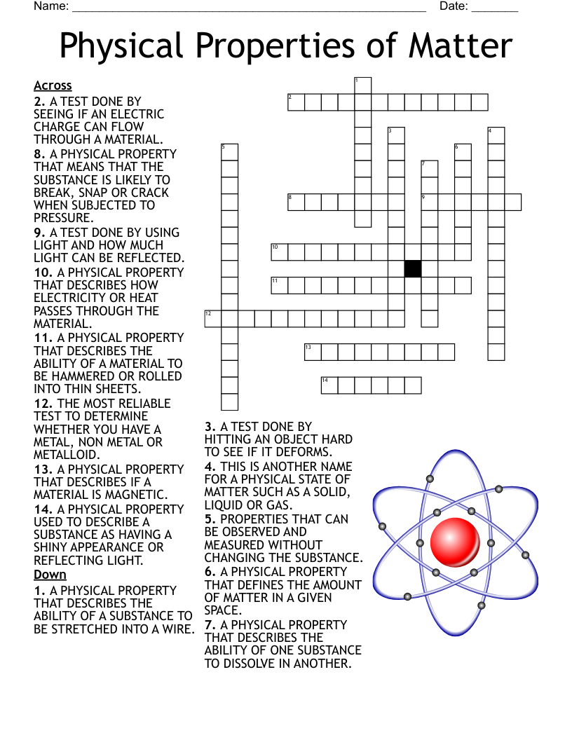 Physical Properties of Matter Crossword