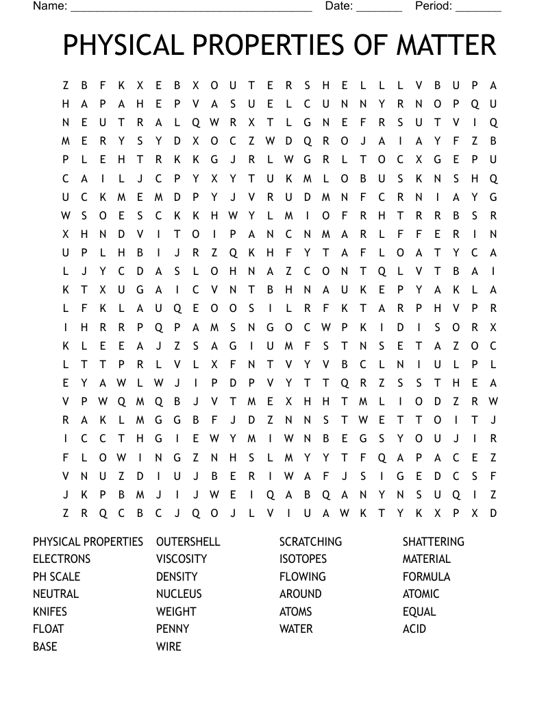 PHYSICAL PROPERTIES OF MATTER  Word Search
