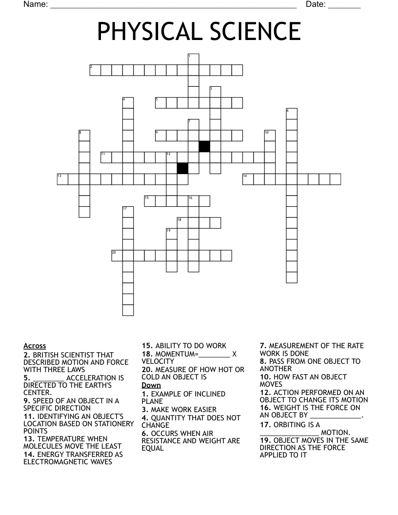 PHYSICAL SCIENCE Crossword