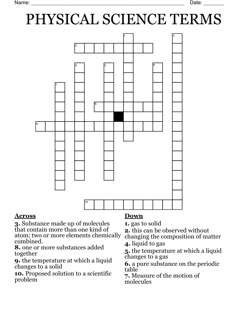 PHYSICAL SCIENCE TERMS Crossword