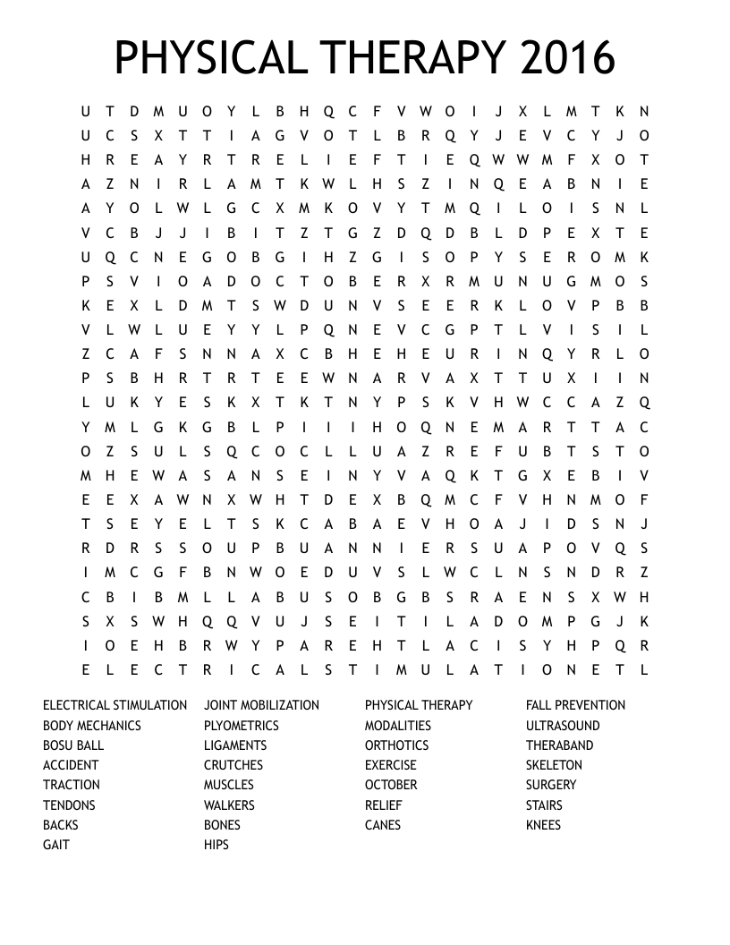 PHYSICAL THERAPY 2016 Word Search