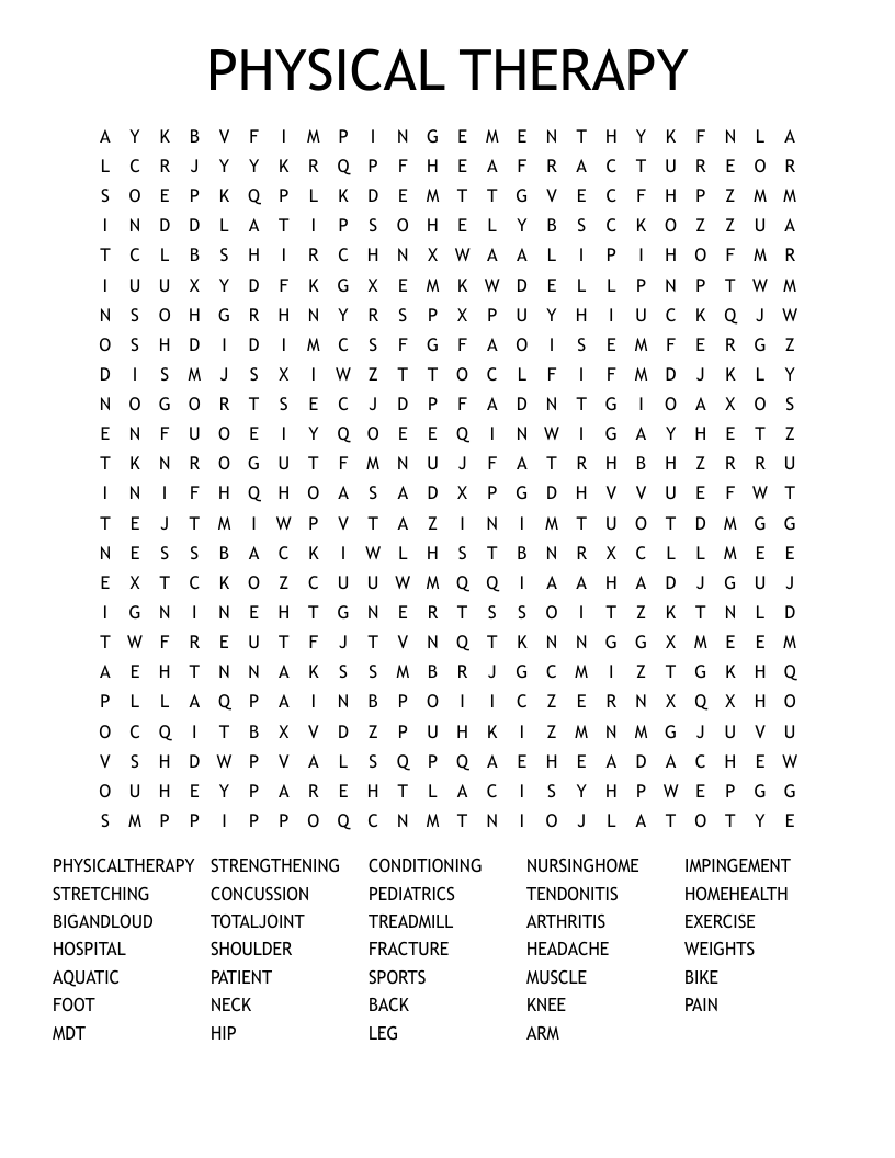 PHYSICAL THERAPY Word Search