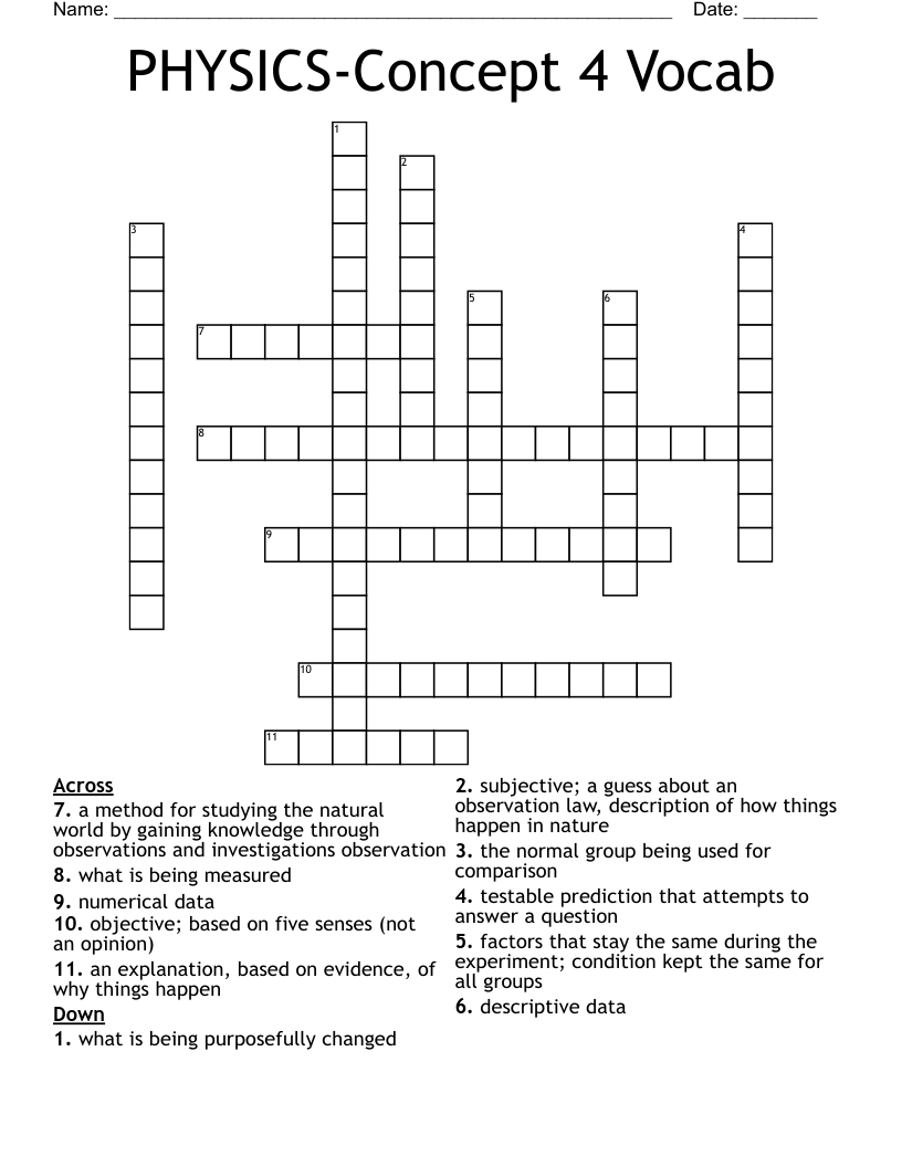 PHYSICS-Concept 4 Vocab Crossword