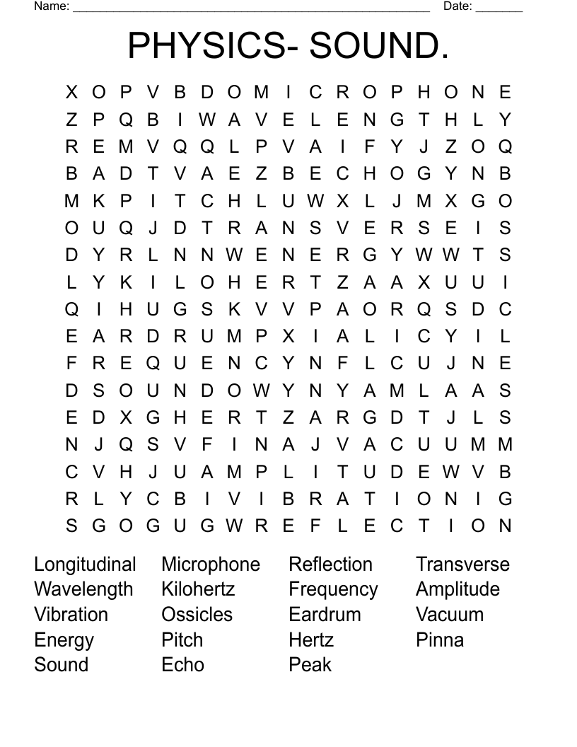 PHYSICS- SOUND. Word Search