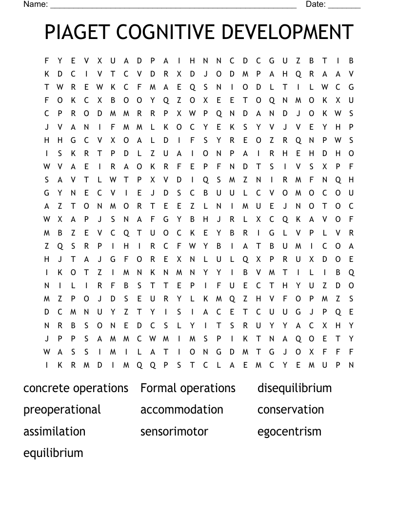 PIAGET COGNITIVE DEVELOPMENT  Word Search