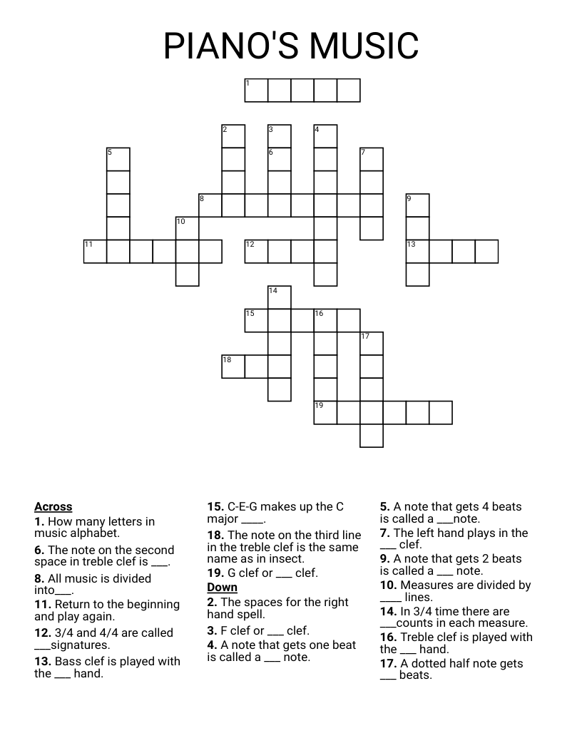 PIANO'S MUSIC Crossword