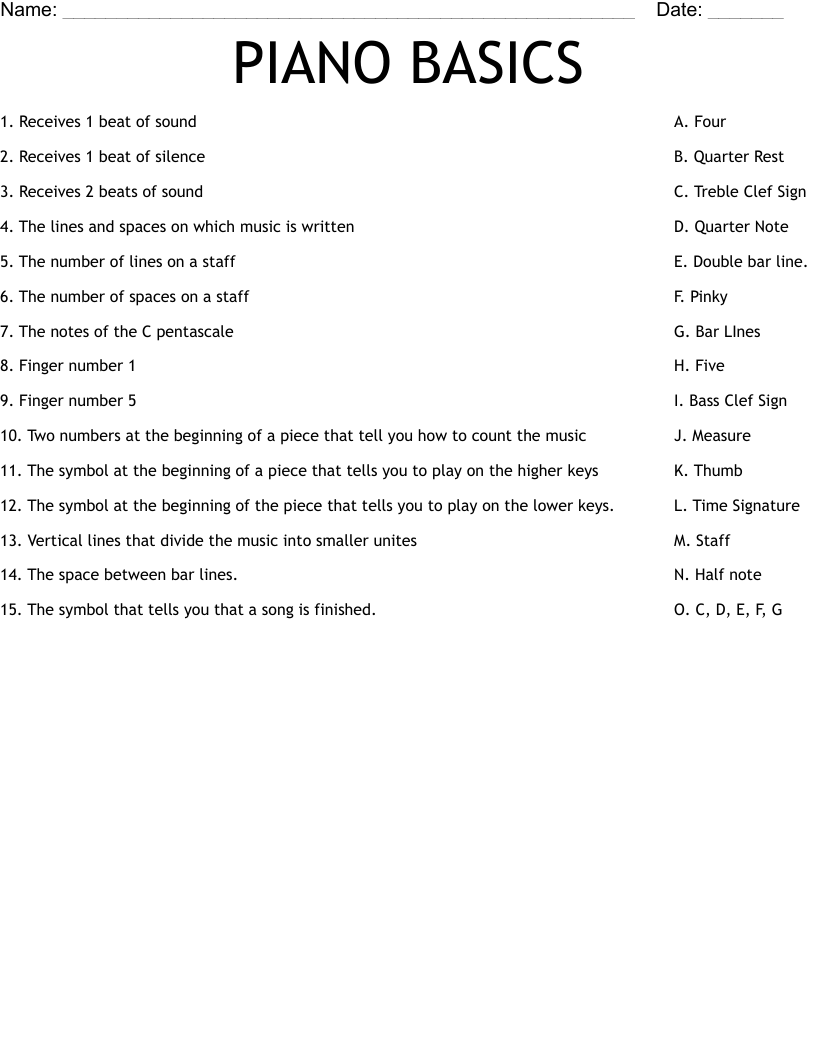 PIANO BASICS Worksheet
