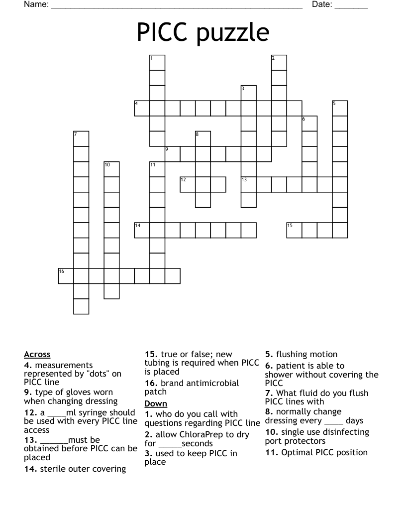 PICC puzzle Crossword