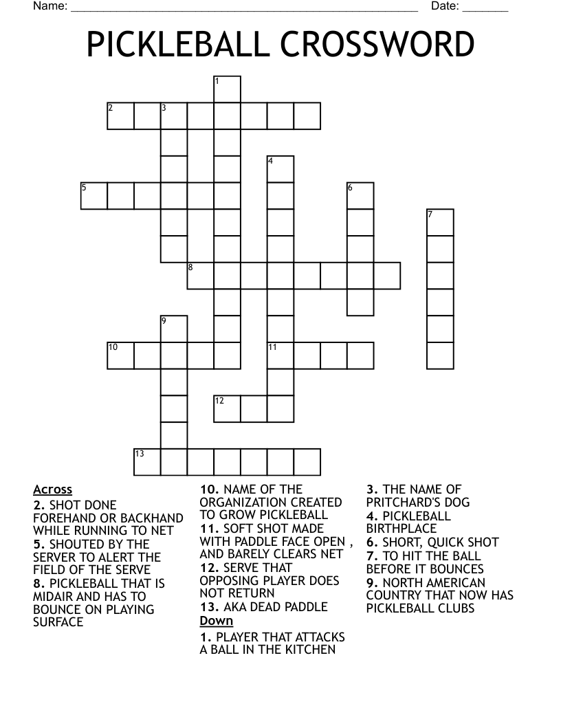 PICKLEBALL CROSSWORD