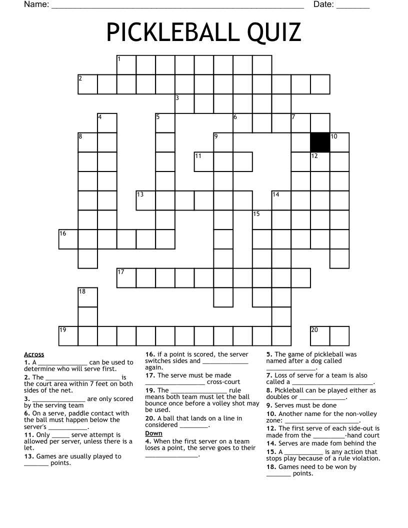 PICKLEBALL QUIZ Crossword