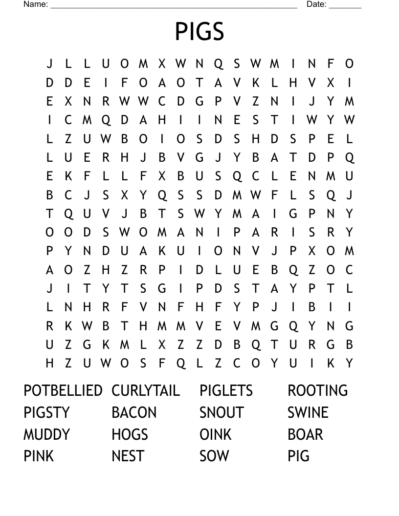 PIGS Word Search
