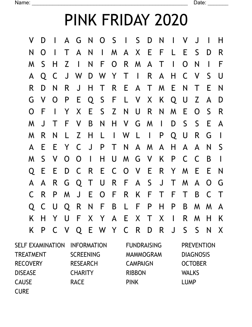 PINK FRIDAY 2020 Word Search