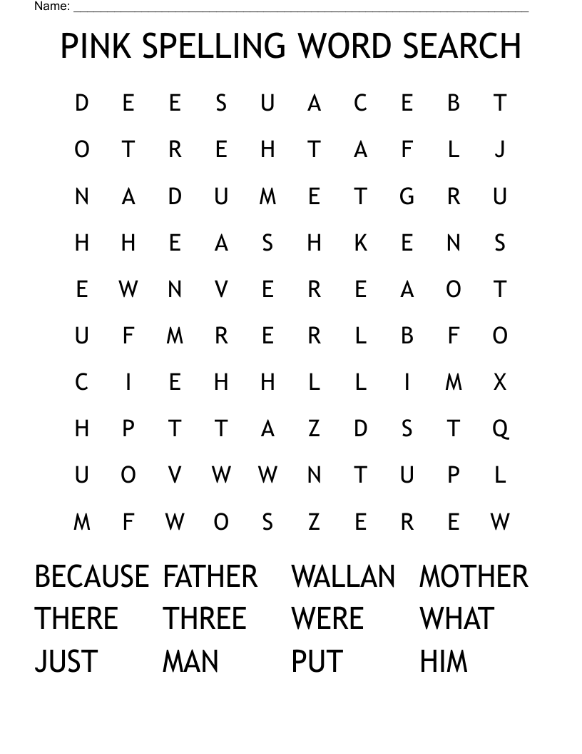 PINK SPELLING WORD SEARCH