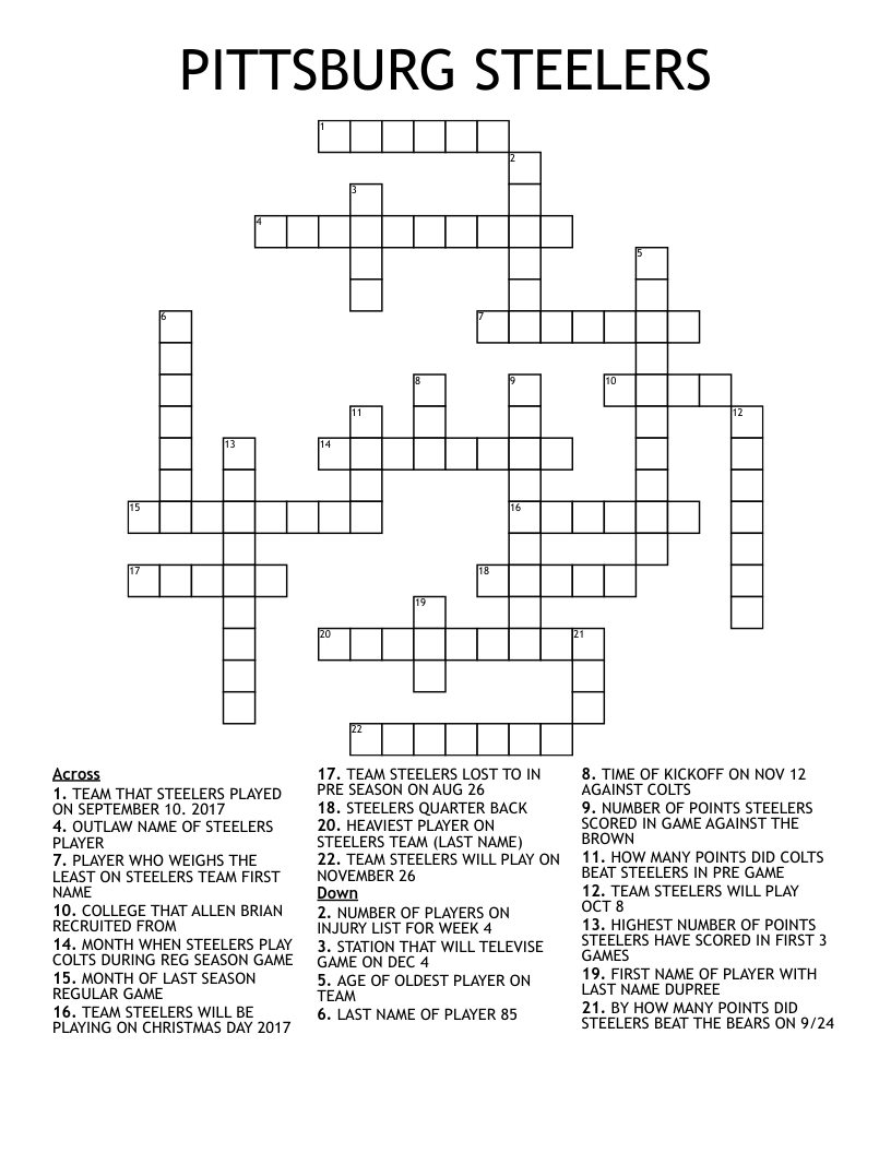 PITTSBURG STEELERS Crossword