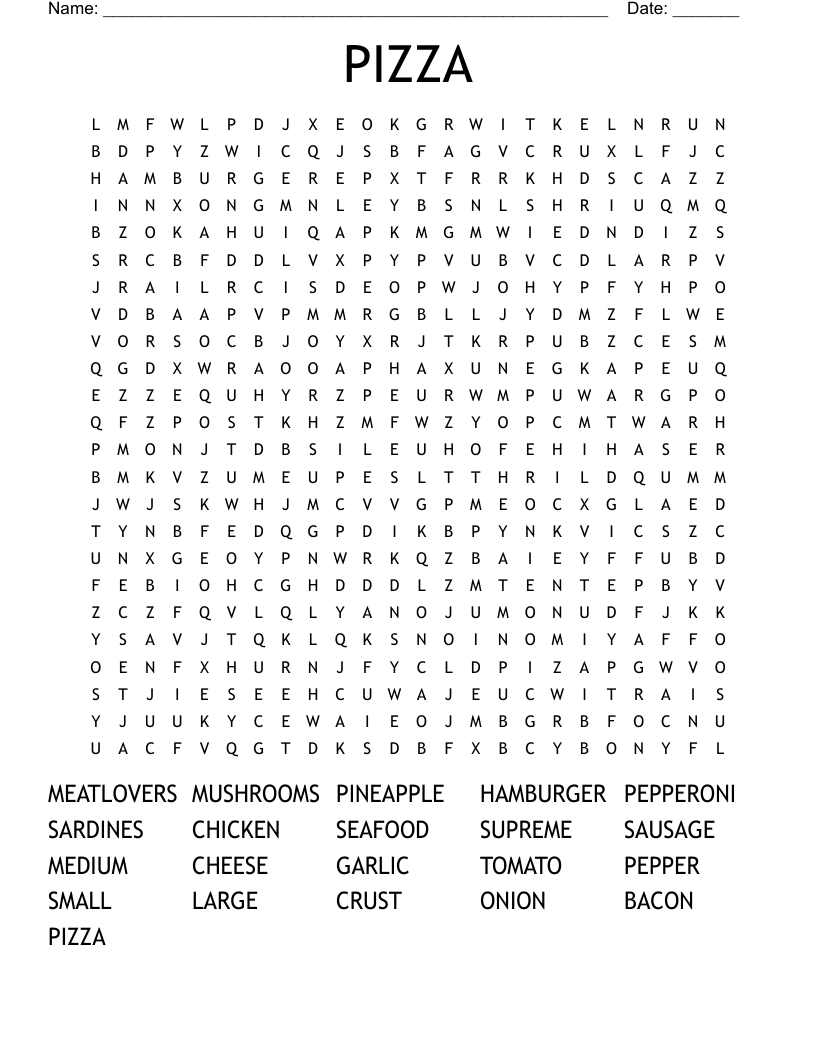 PIZZA Word Search