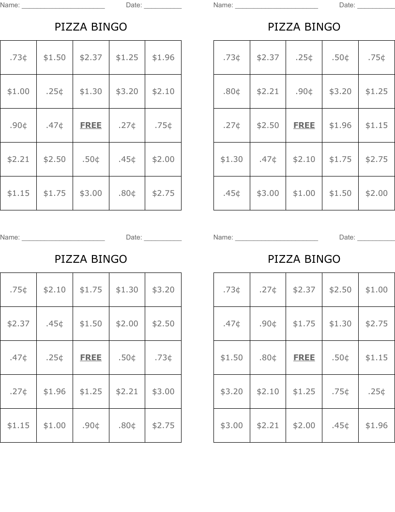 PIZZA BINGO
