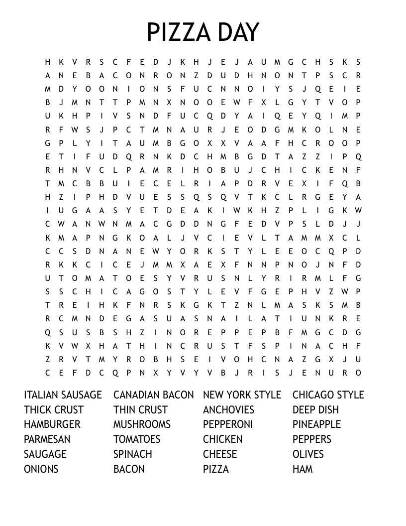 PIZZA DAY Word Search
