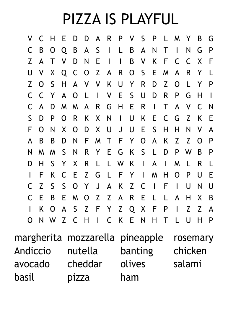 PIZZA IS PLAYFUL Word Search