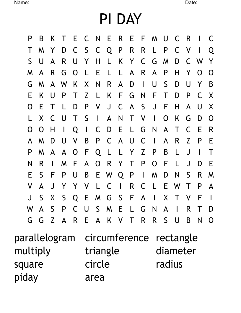 PI DAY Word Search