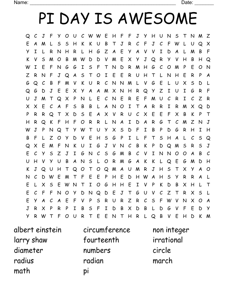 PI DAY IS AWESOME  Word Search