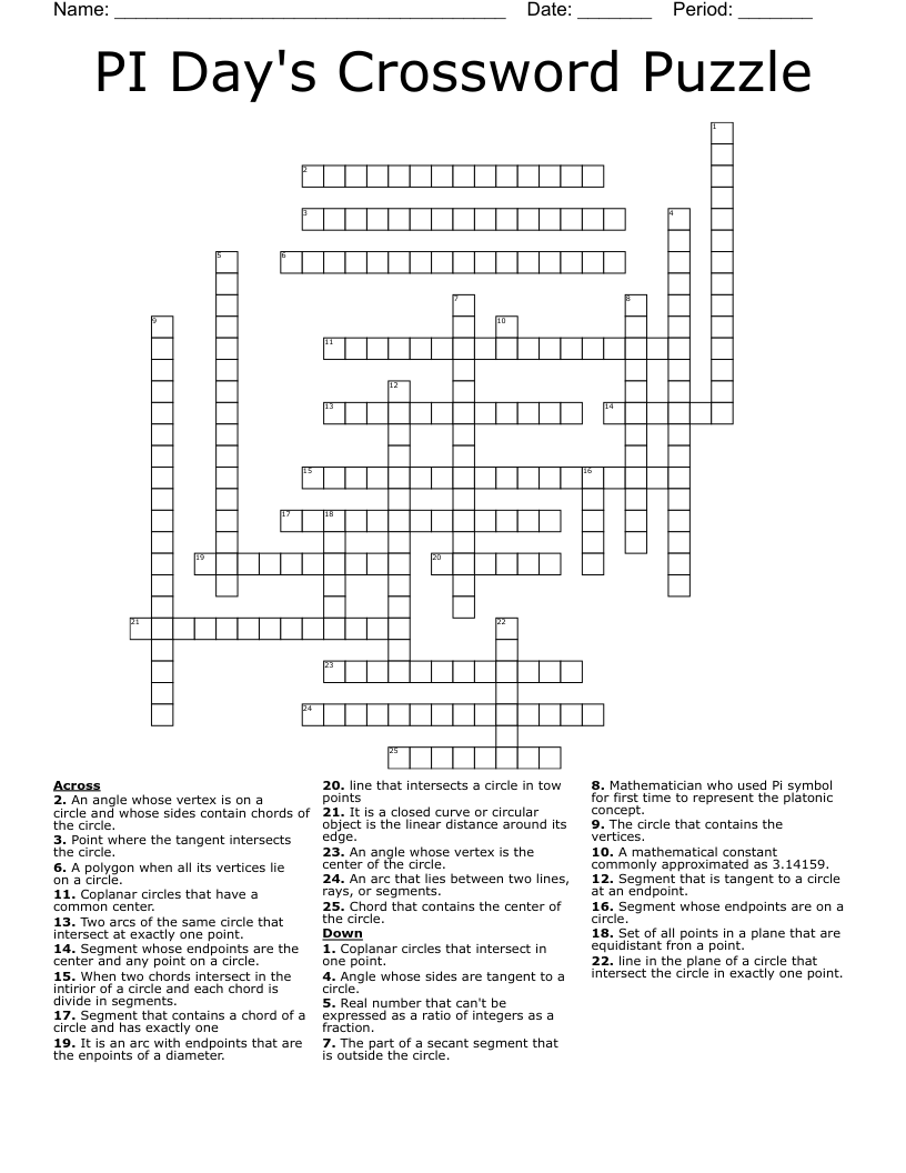 PI Day's Crossword Puzzle