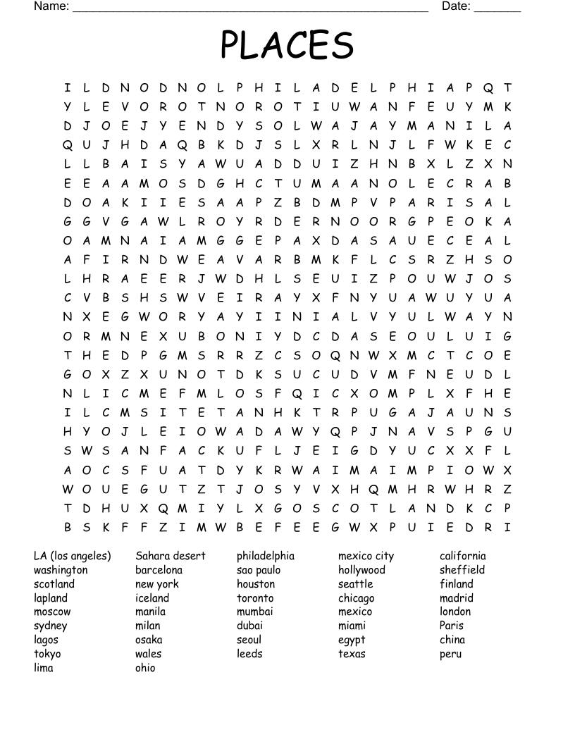 PLACES Word Search
