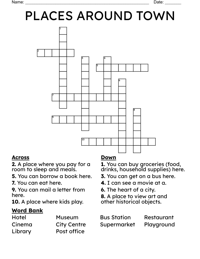 PLACES AROUND TOWN Crossword