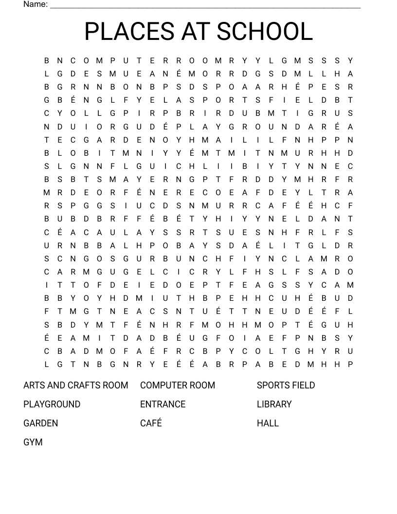 PLACES AT SCHOOL Word Search