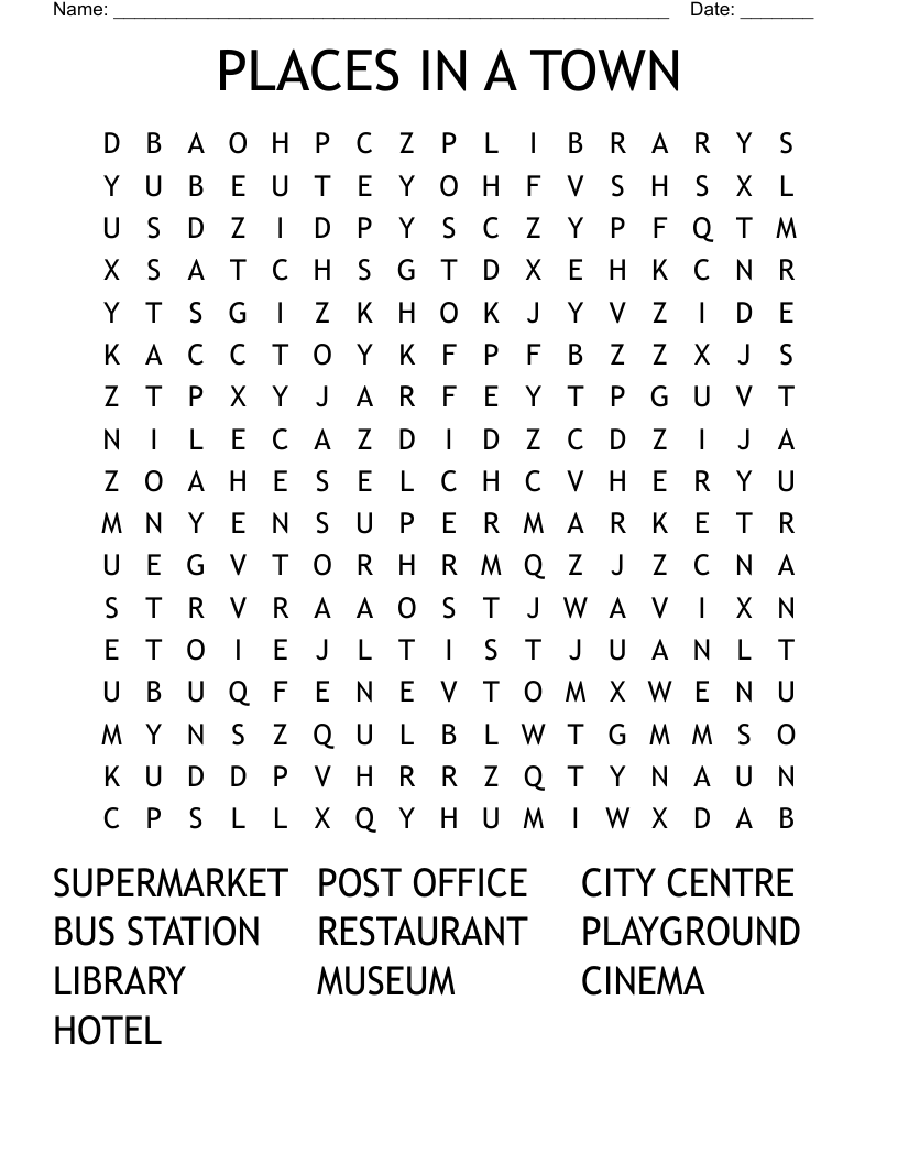 PLACES IN A TOWN Word Search