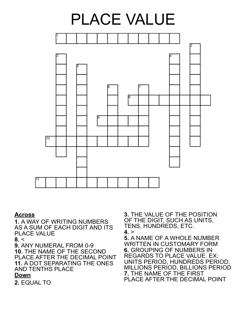 PLACE VALUE Crossword