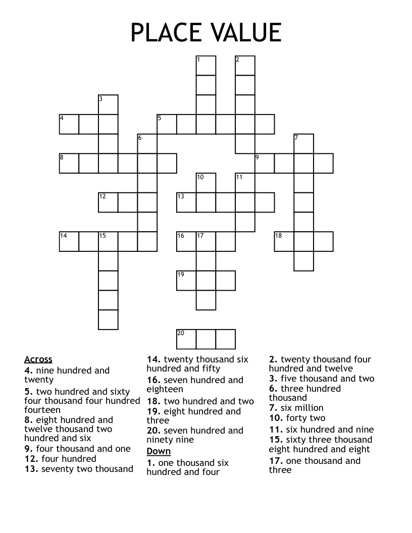 PLACE  VALUE  Crossword