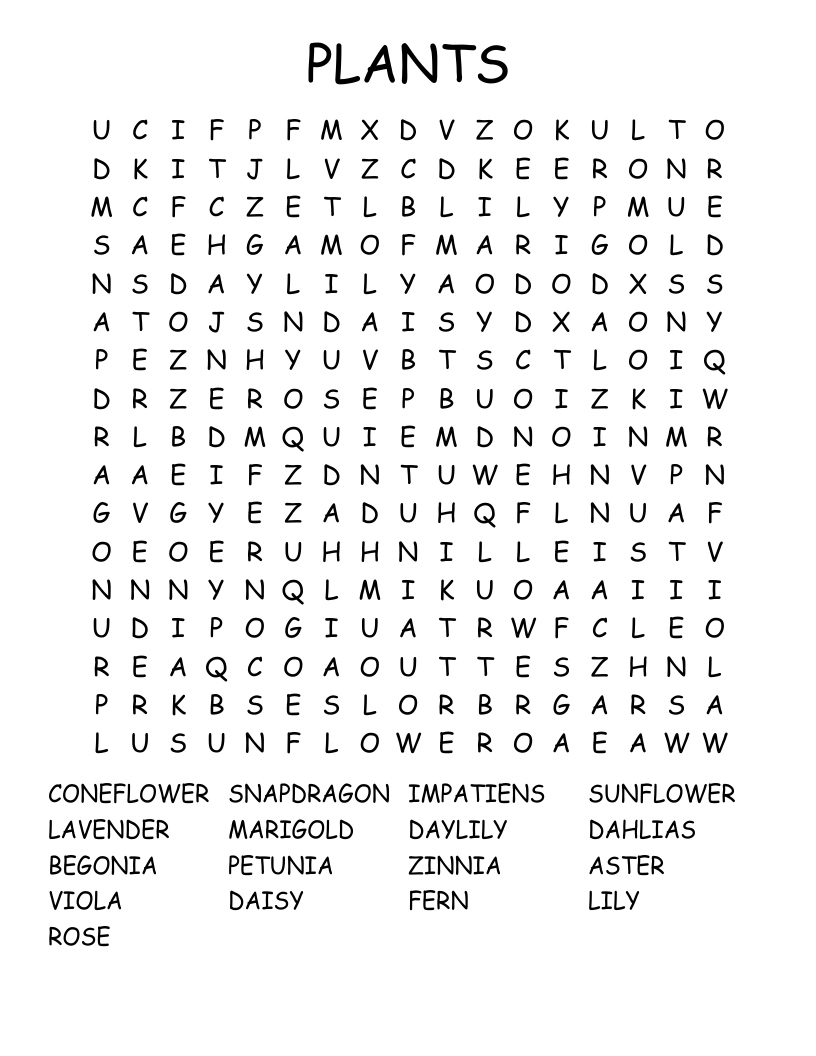 PLANTS Word Search