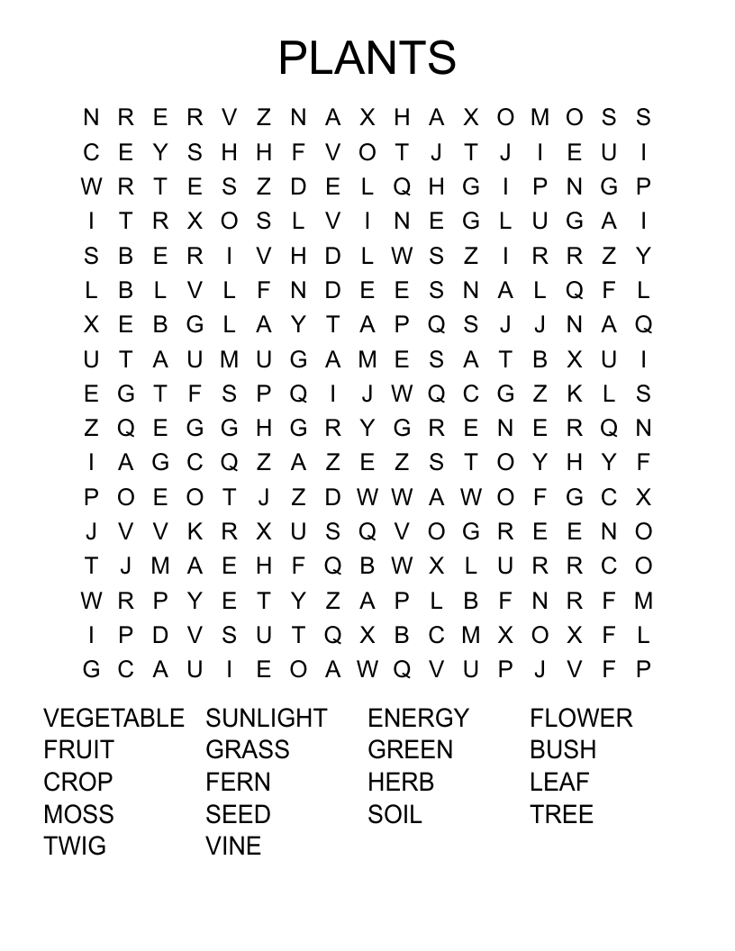 PLANTS Word Search