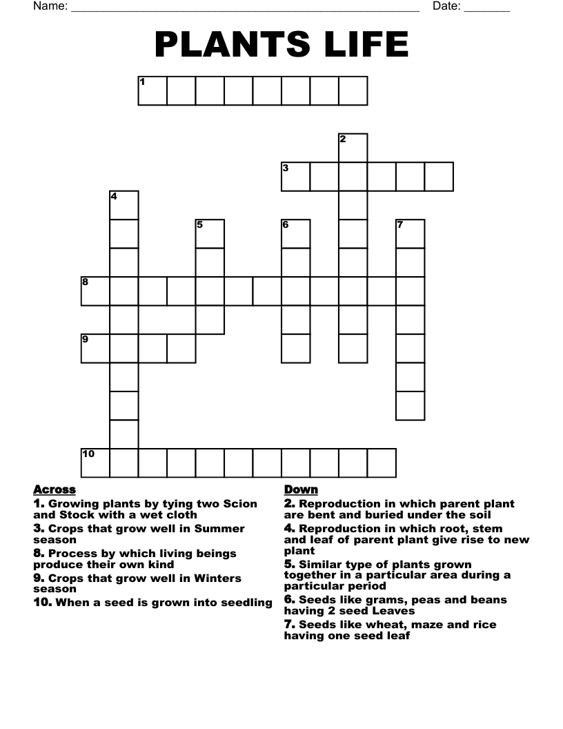 PLANTS LIFE Crossword