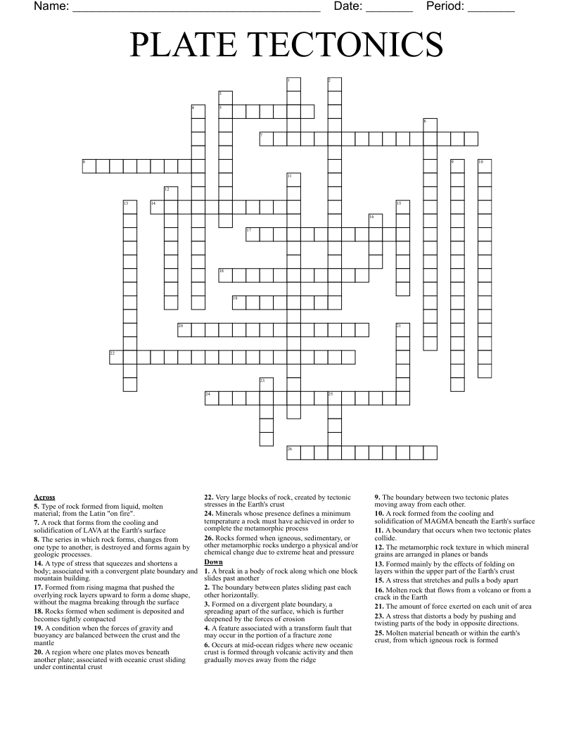 PLATE TECTONICS Crossword