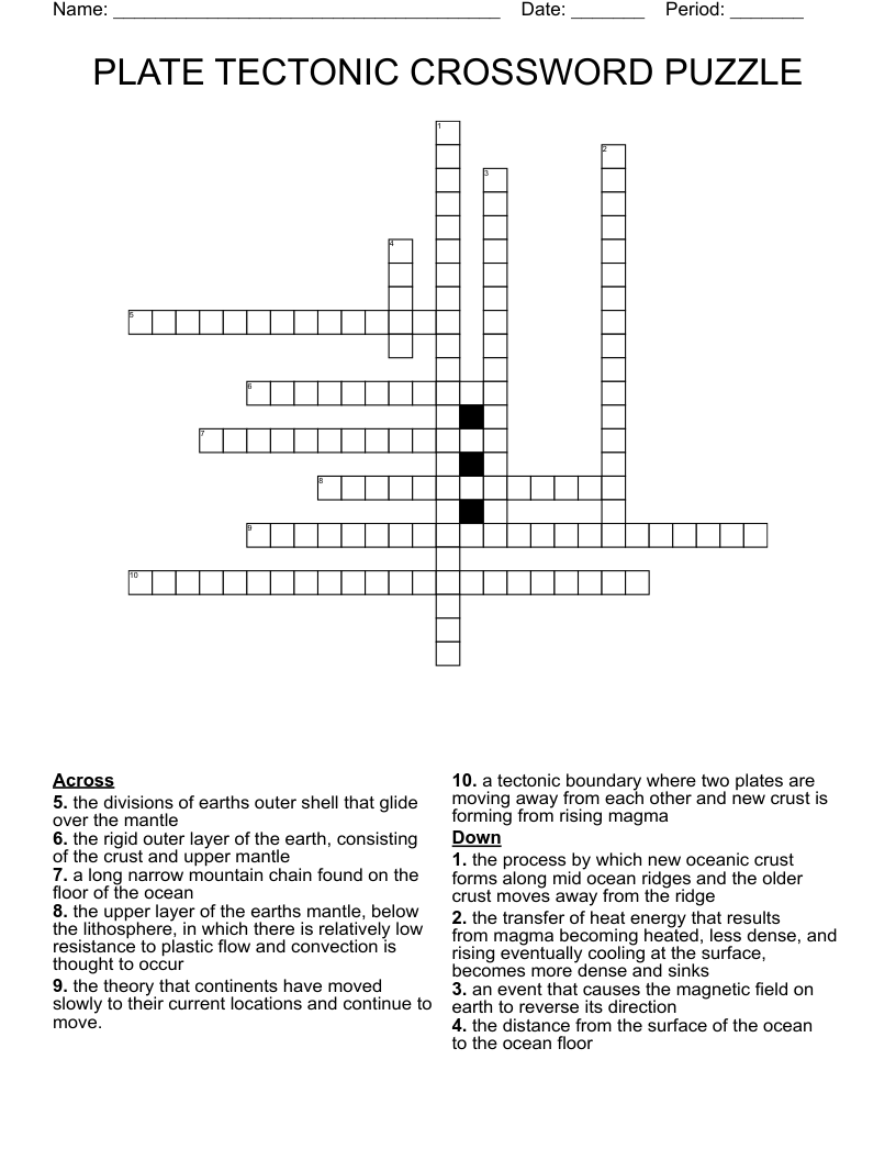 PLATE TECTONIC CROSSWORD PUZZLE
