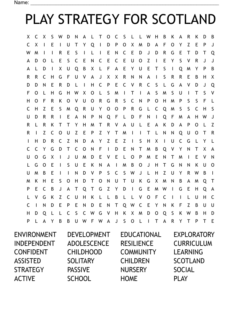 PLAY STRATEGY FOR SCOTLAND Word Search
