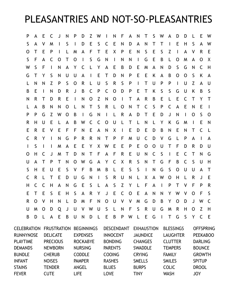 PLEASANTRIES AND NOT-SO-PLEASANTRIES Word Search